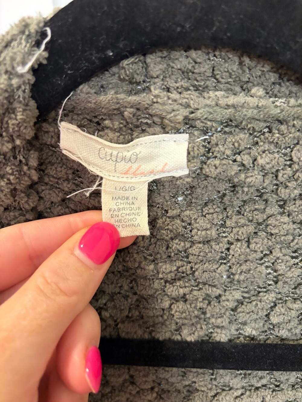 Cupio Blush Olive Green Fuzzy Popcorn Knit Open Front Cardigan Pockets Large